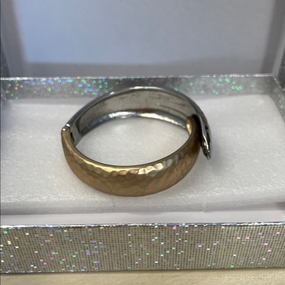 Fashion Hinged Hammered Gold/Silvertone Bracelet - Picture 2 of 4